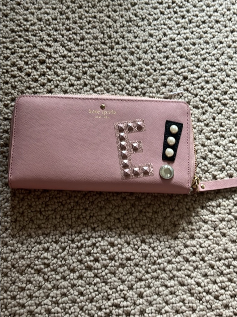 Kate Spade Pink Saffiano Zip-Around Wallet Clutch with Stud & Pearl Accents - Picture 4 of 7